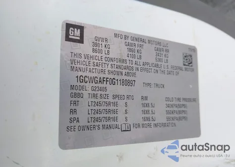 2016 Chevrolet Express 2500 Work Van из США, поврежденный, VIN 1GCWGAFF0G1180897